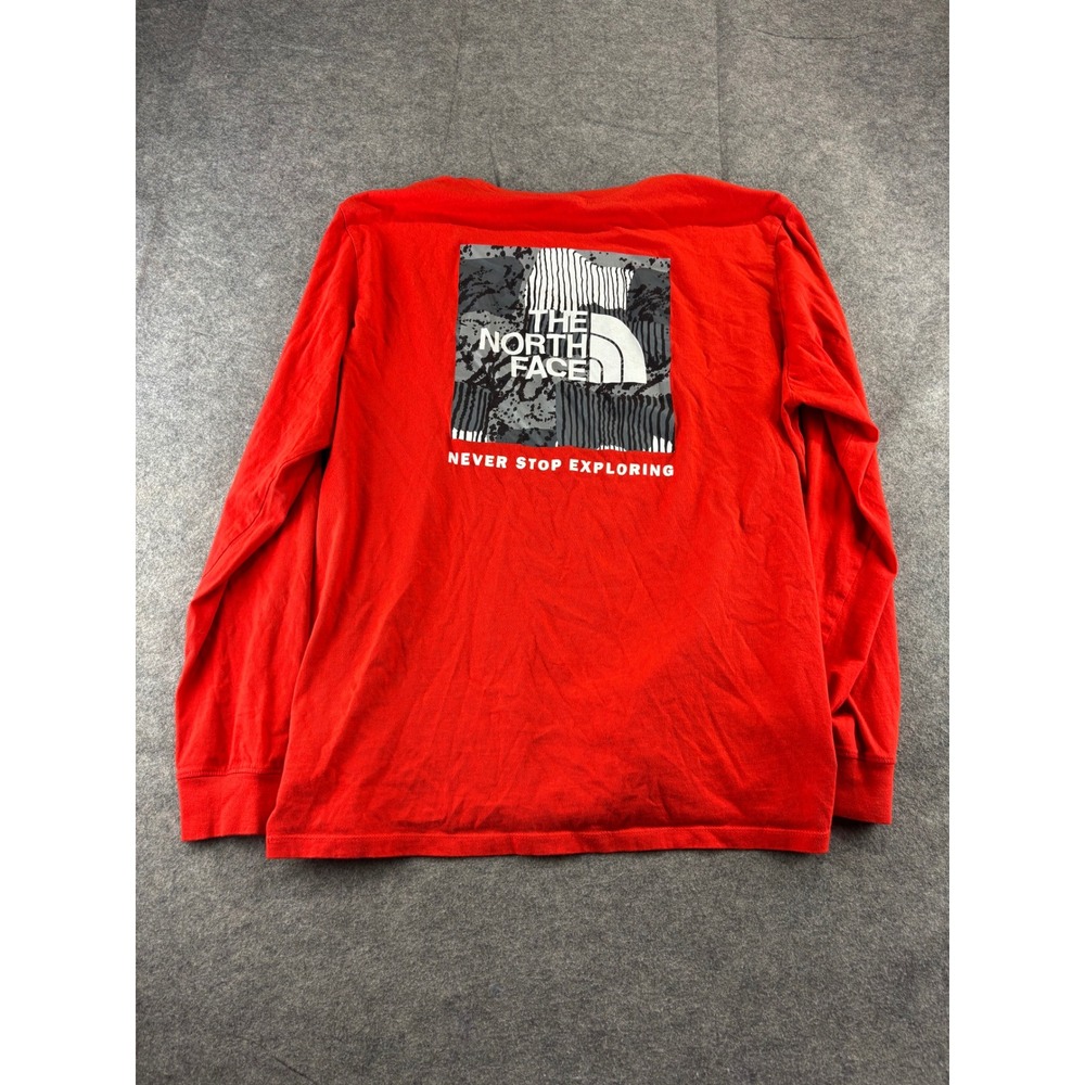 The North Face Mens Red Long Sleeve Graphic T-Shirt XL Never Stop Exploring